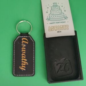 Leather Key chain with Golden text in a custom box
